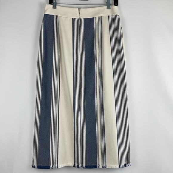 NWOT Lafayette 148 blue and cream stripe raw hem skirt Size: 2 - Picture 4 of 5